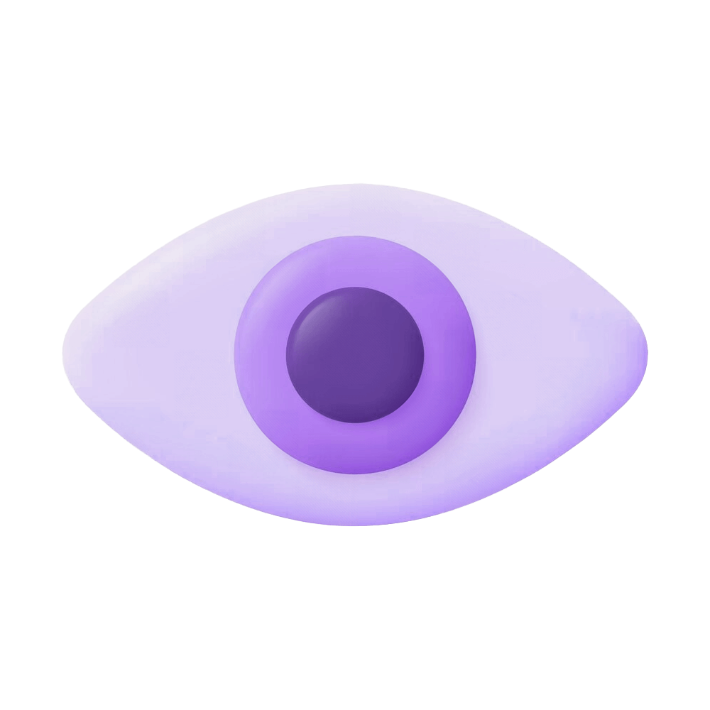 Ícone 3D roxo de um olho humano