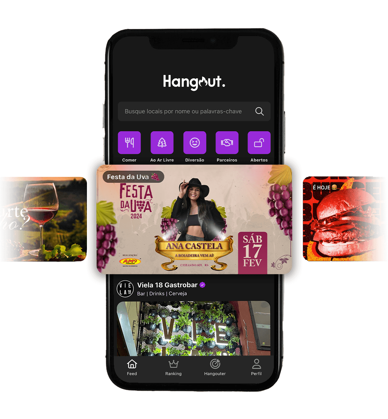 Cards saltando da tela de um celular no Feed do Hangout